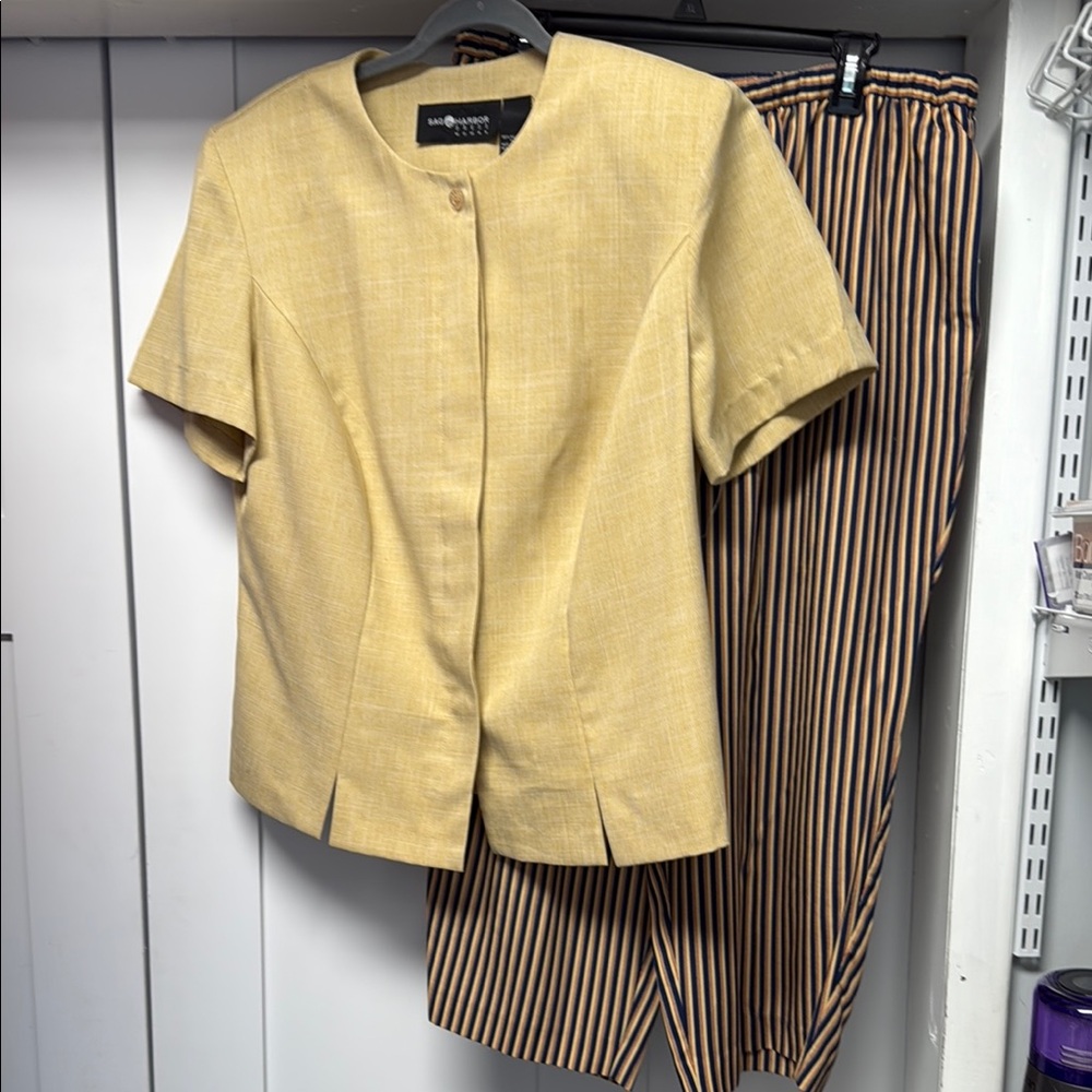Sag Harbor Yellow Top with Striped Capri Pants